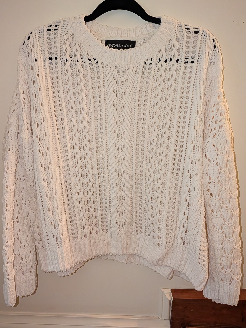 Kendall + Kylie Women's Cream Open-Knit Pullover Sweater